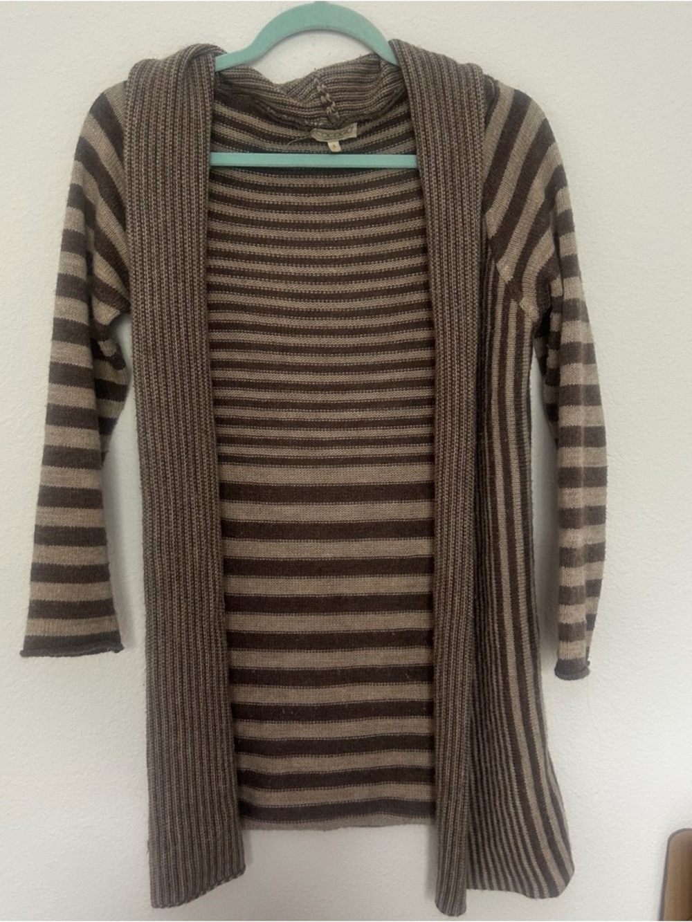 Cocogio Italy Wool Blend Striped Open-Front Cardigan Sweater - S - Brown & Beige